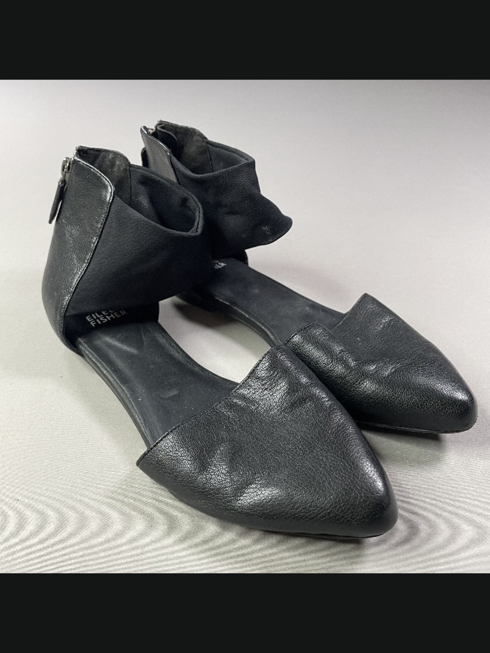 Eileen Fisher Shoes Womens 8 black leather dorsay flats designer classic